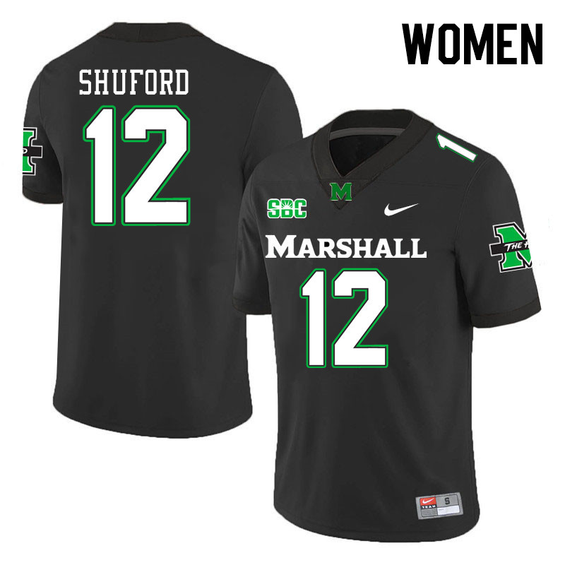 Women #12 Jason Shuford Marshall Thundering Herd SBC Conference College Football Jerseys Stitched-Bl